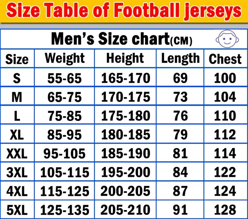 Size chart for Tricou Argentina player version 25/26